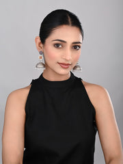 Silver plated long Jhumka - Red