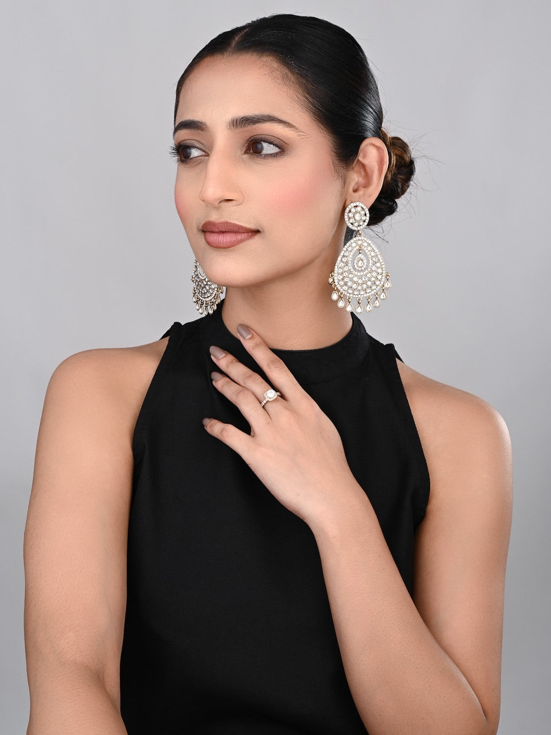 Gold plated kundan chandbali Earring
