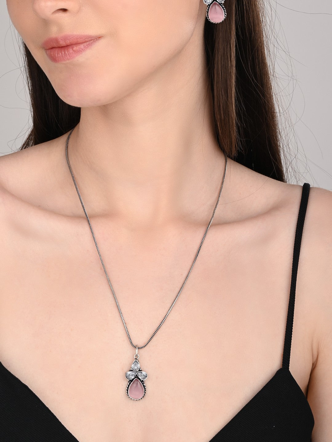 Silver Oxidised finish AD pendant Set