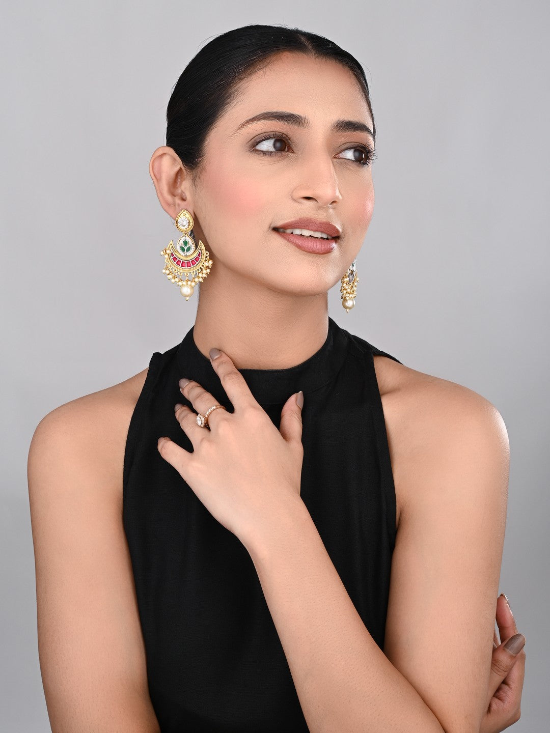 Gold-Plated Crescent Red Chandbalis