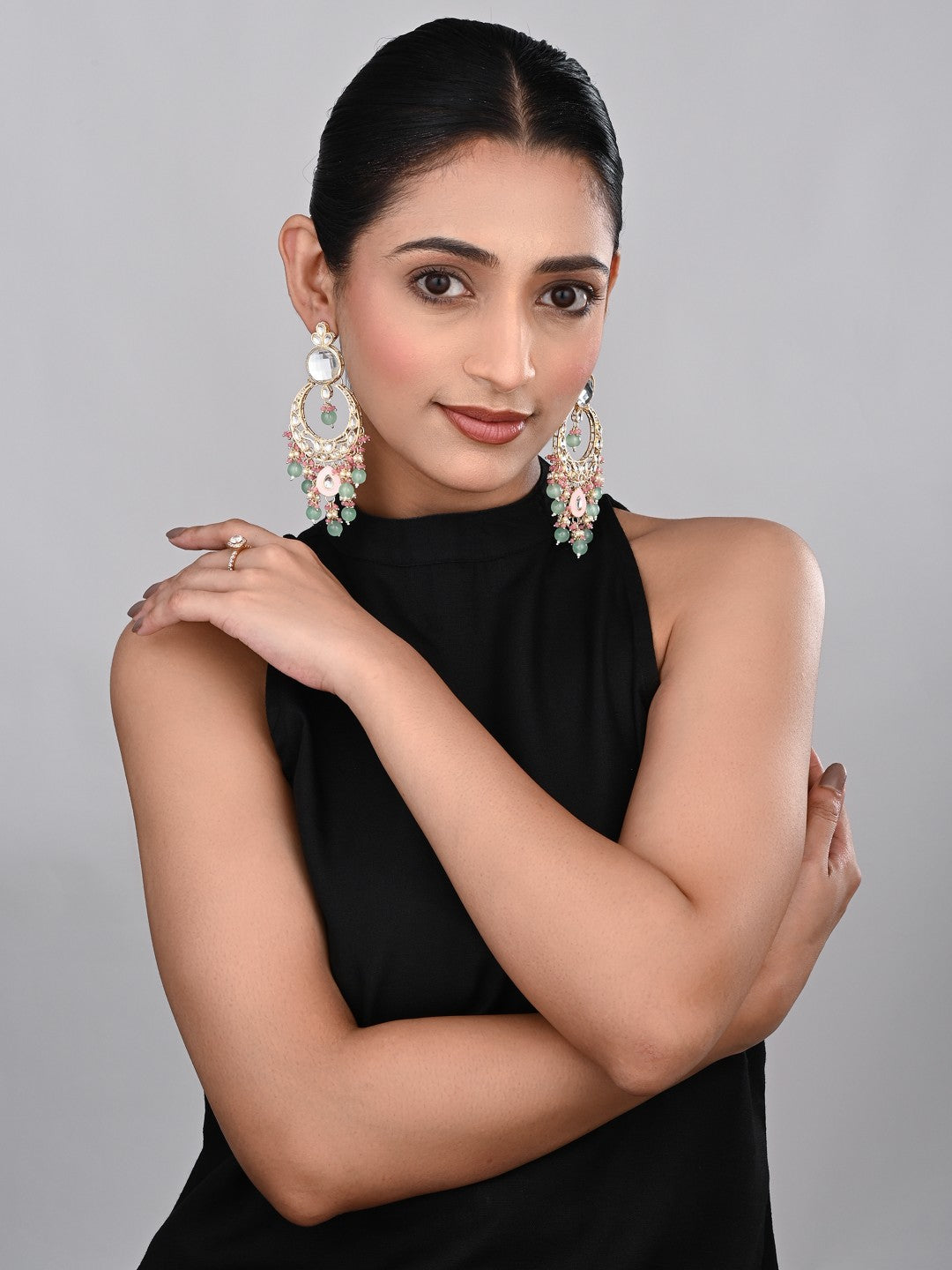 Kundan Pearl Chandbali Earrings Multi