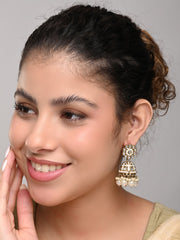 Gold plated kundan & White Meenakari Jhumka Earring