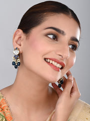 Gold plated Kundan & Pearl drop Earrings- Blue