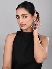 Silver plated contemporary Chandbali with Pink stones