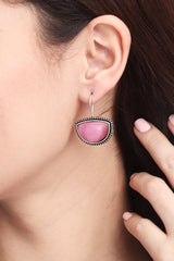 Silver Oxidized Drop Earrings with Pink Monalisa Stone