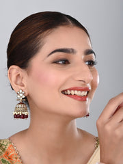 Gold plated Kundan & Meenakari Jhumka Earrings - Red