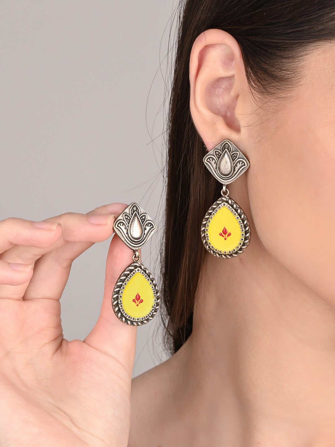Hand-Painted Drop Earrings Yellow