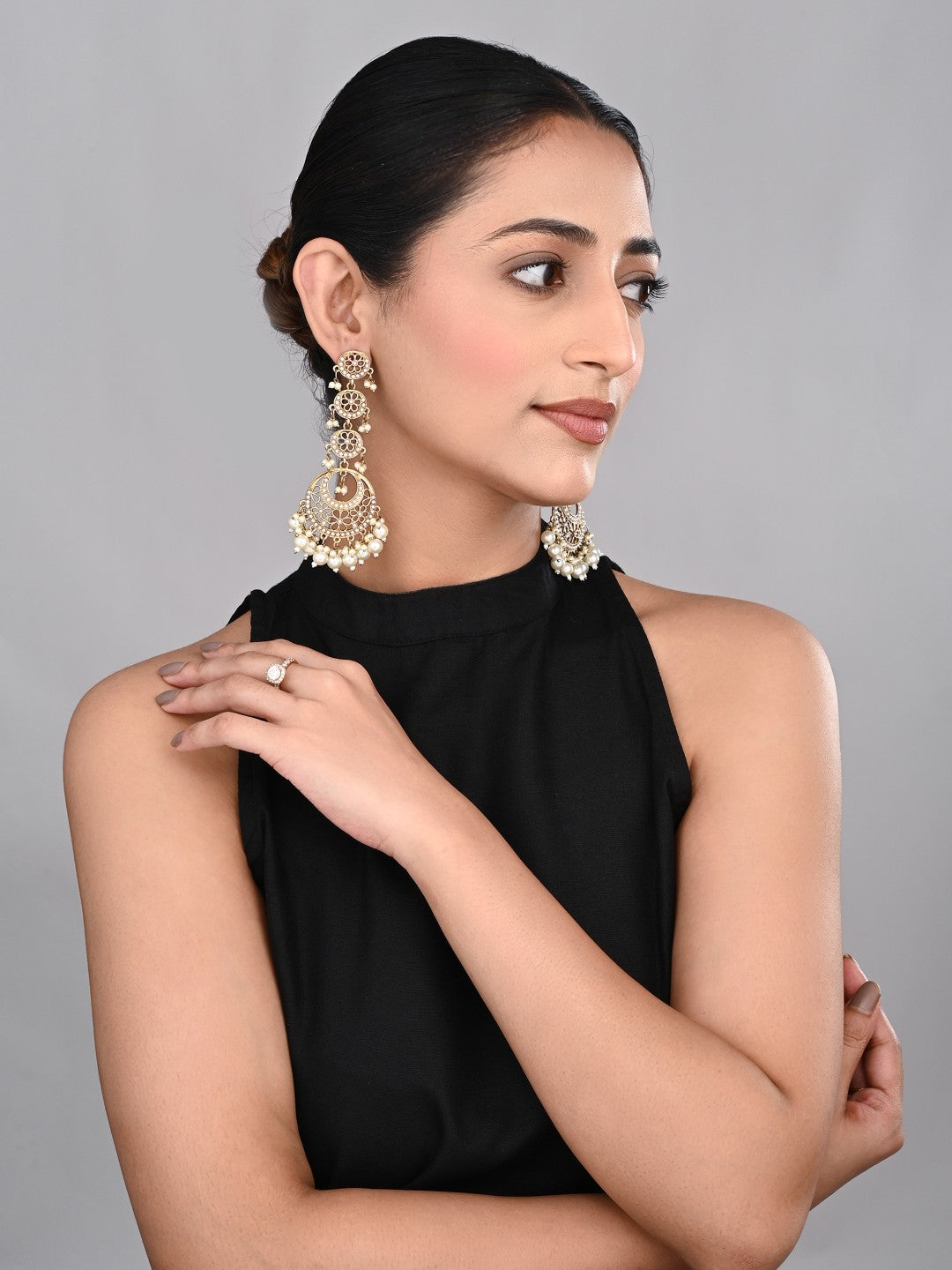 Circle Long drop Earring -  Gold