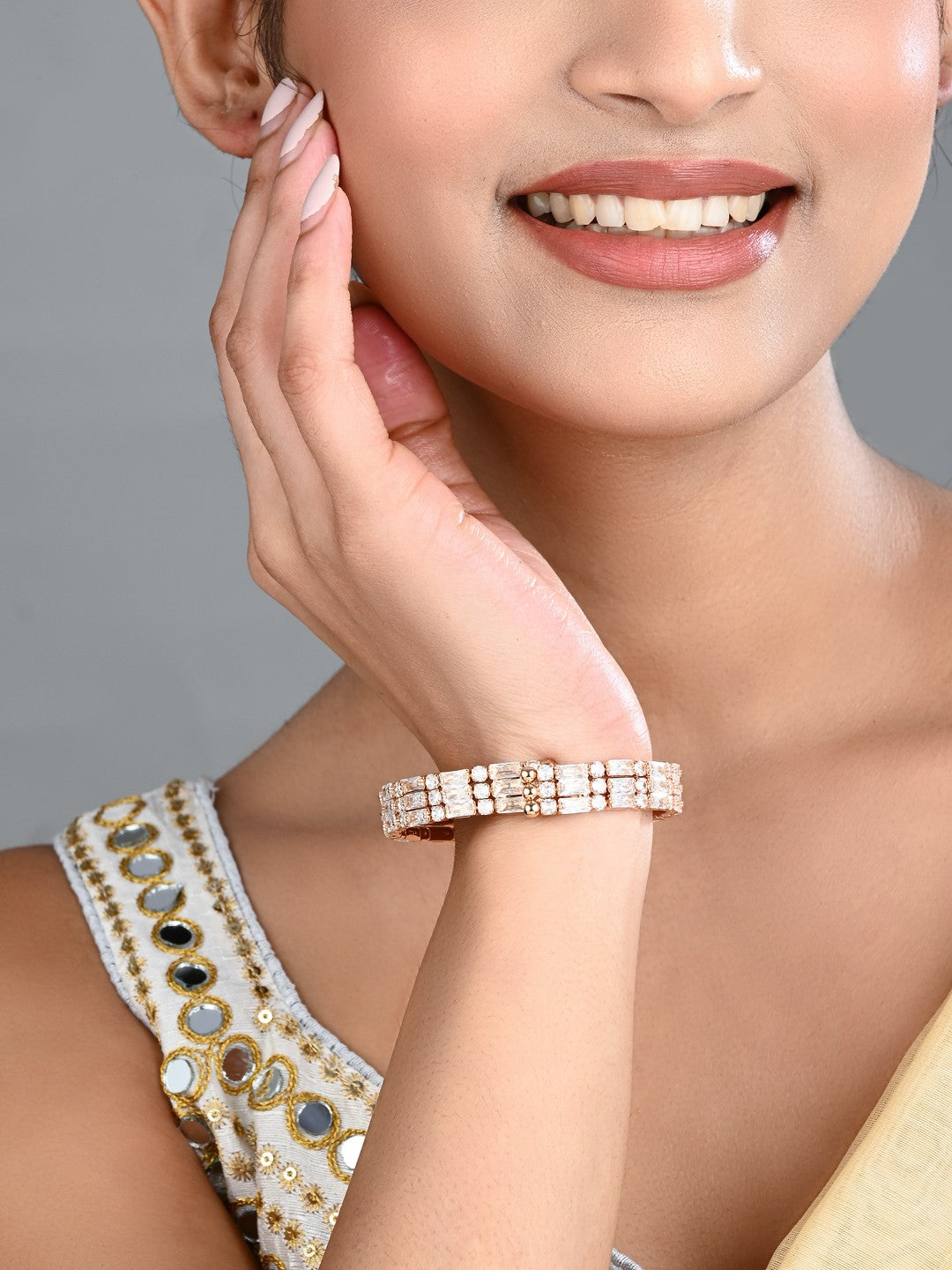 Elegant Gold-Tone CZ Tennis Bangle Bracelet