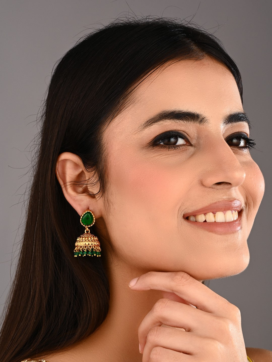 Teardrop Shaped Gold plated Jhumkas Earrings