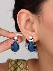 Pearl & Stone tear drop earring - Navy