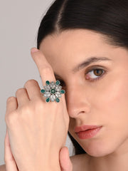 Green Ad stone adjustable geometric ring