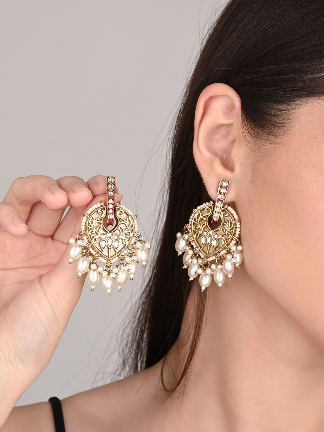 Pear-Shaped MOP Drop Earrings with White Pearl Charm