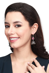 Silver Oxydised Jhumka with Stone