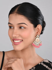 Contemporary kundan, MOP & Meenakari chandbali Earring - coral