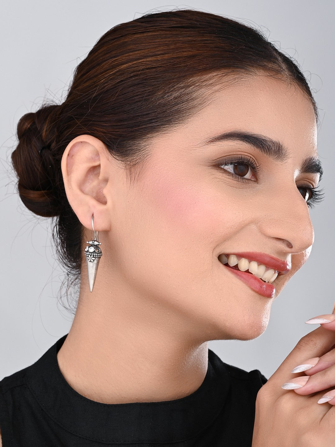 Oxidized Cone Drop Hook Earrings