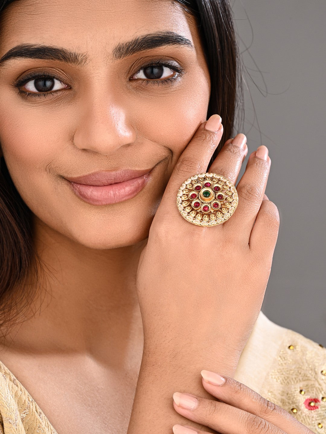 Ruby Emerald Mandala Ring