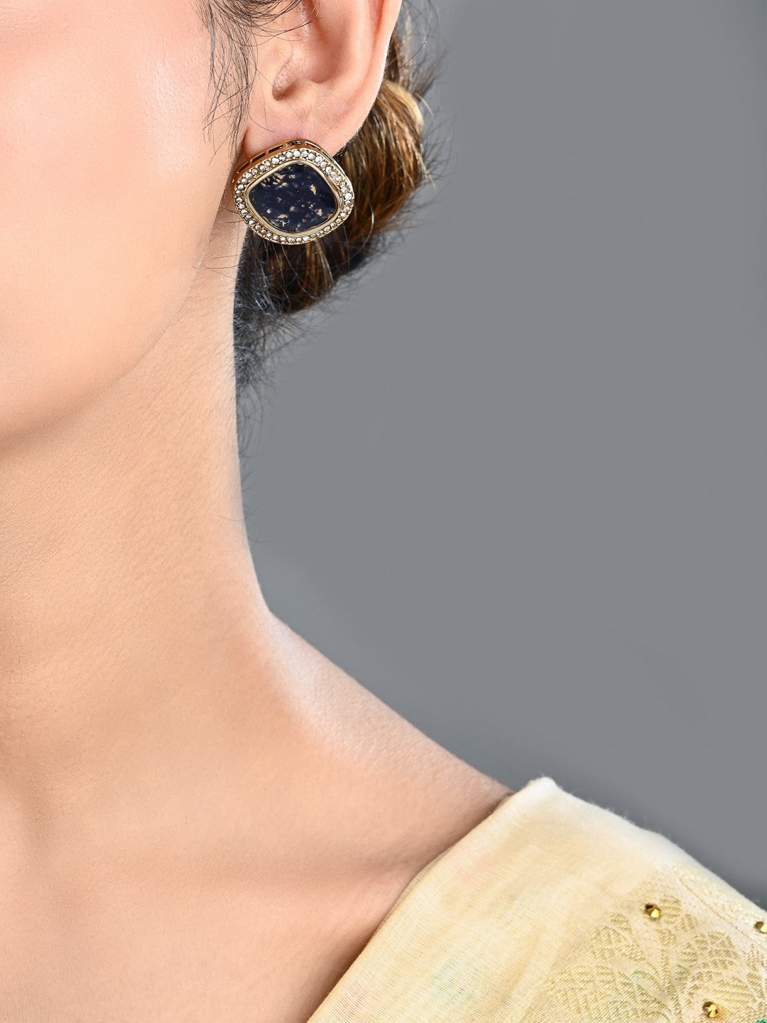 Heritage-Inspired Stone Stud Earrings - Blue