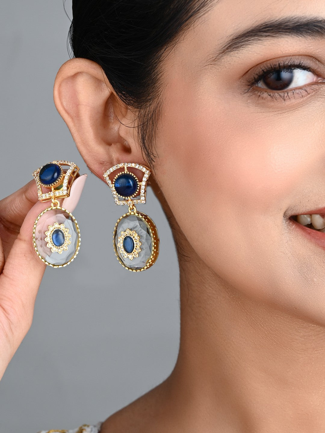 Monalisa Stone & Gold-Tone transparent stone Drop Earrings - Blue