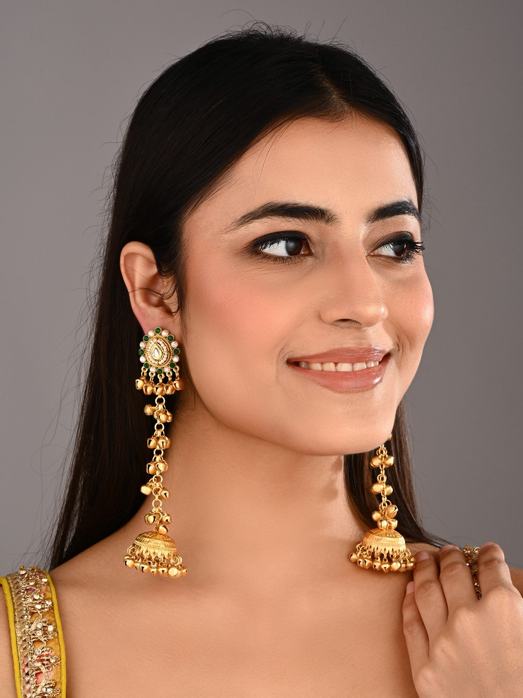 Kashmiri Long drop Jhumka Earring - Green