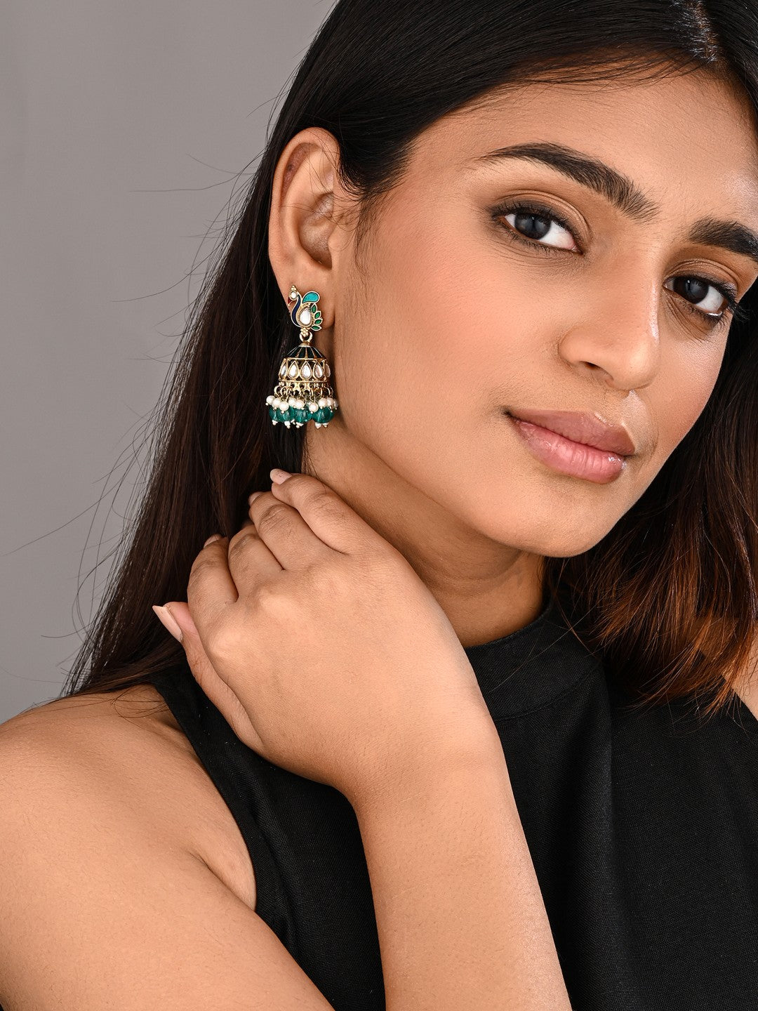 Peacock-inspired jhumka earrings- Blue