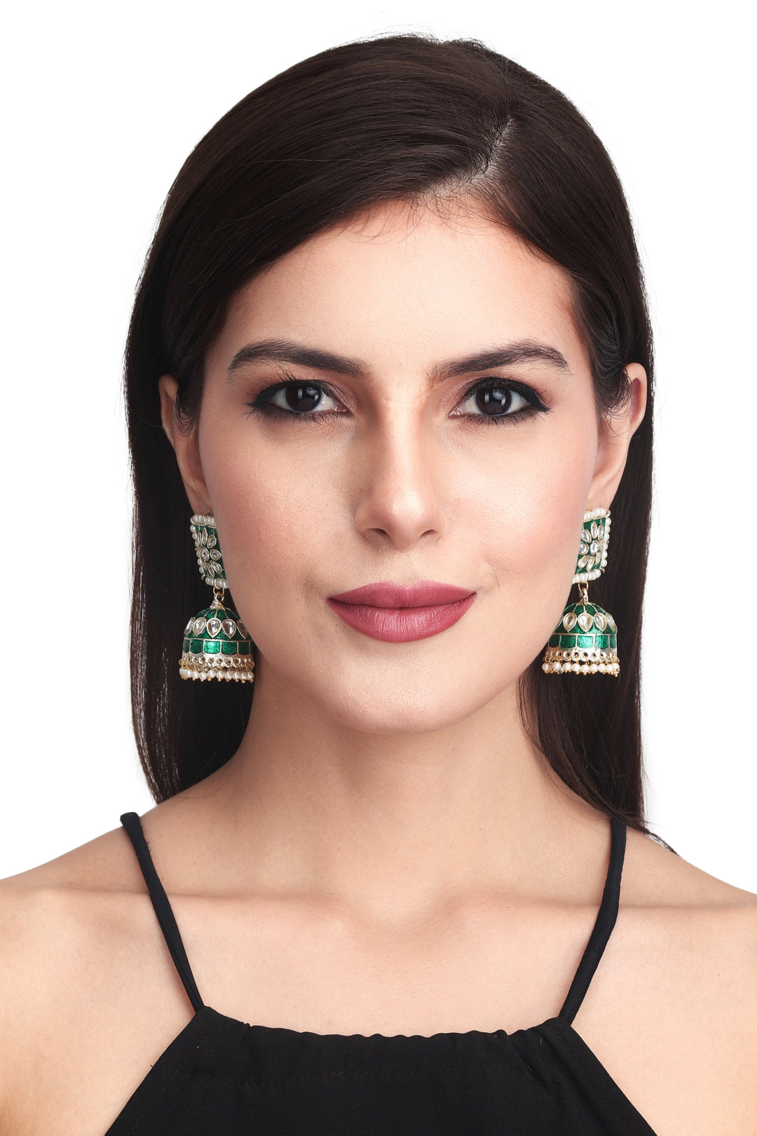 Gold plated Green Enamel Jhumka