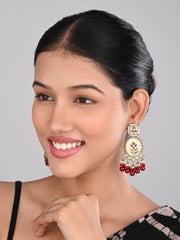 Contemporary kundan, MOP & Meenakari Drop Earring Red