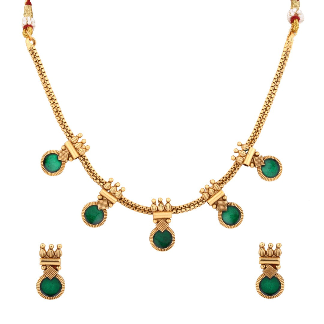 Gold-Tone Green Meenakari Drop Necklace Set