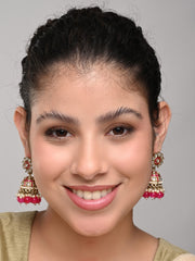 Gold plated kundan & Rani Pink Meenakari Jhumka Earring