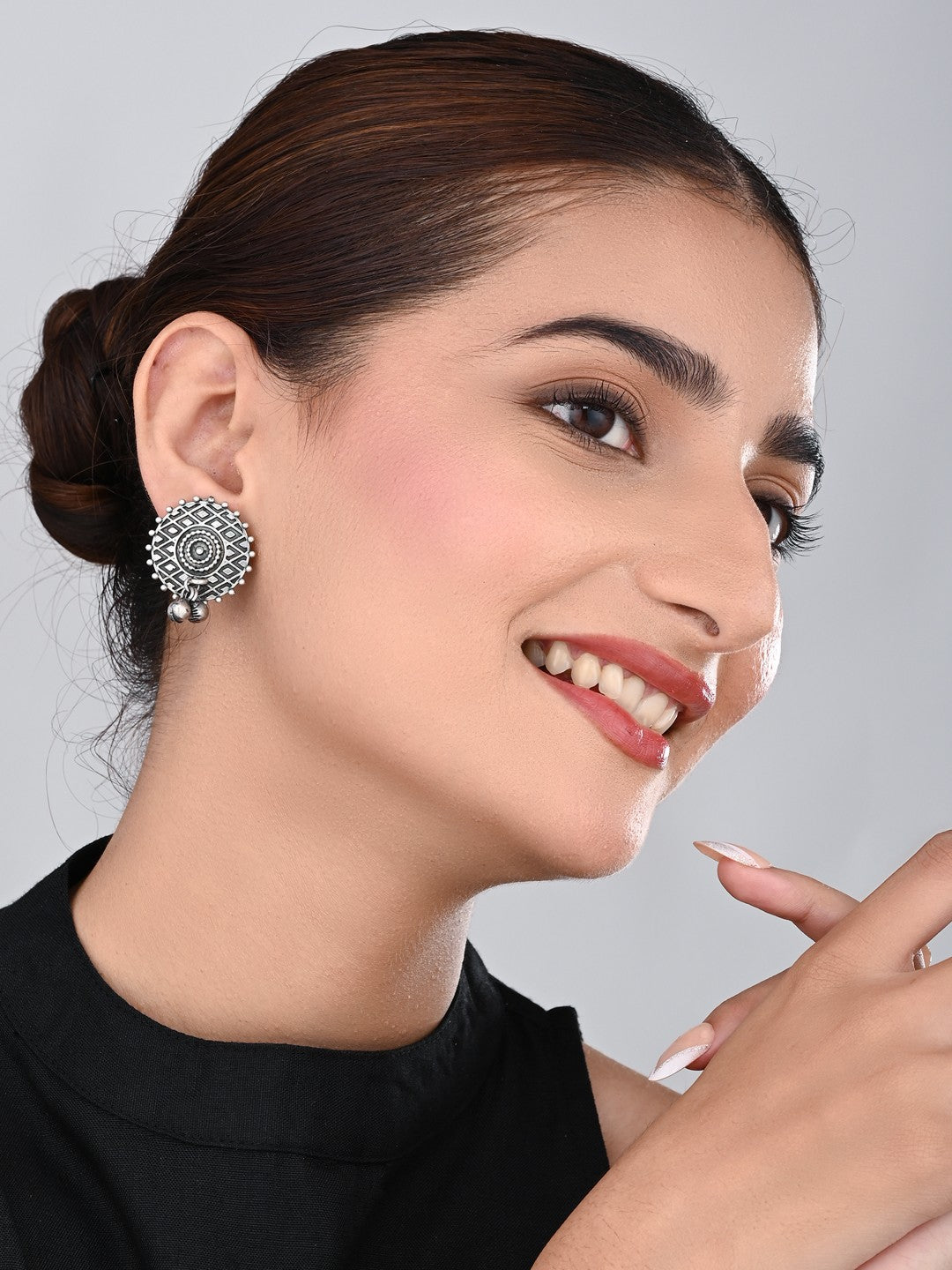 Oxidized Circular Tribal Stud Earrings