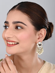 Gold-Plated Meenakari Stud Earrings with Kundan & Pearl Cluster drops - White