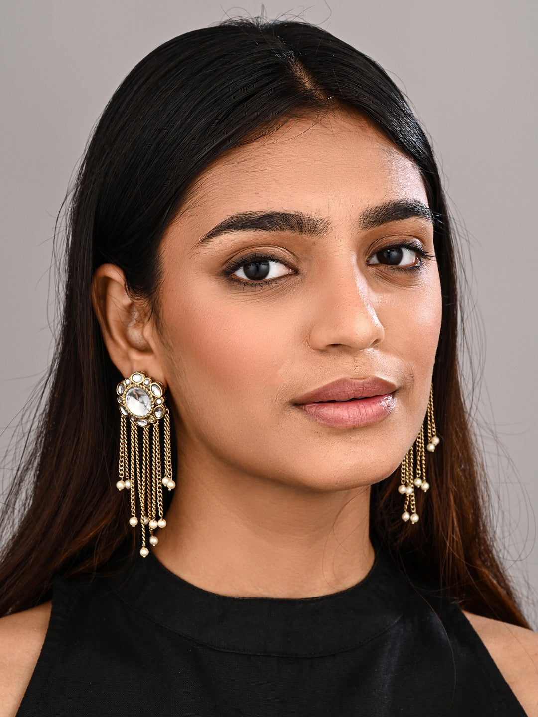 Kundan Tassel Drop Earrings - Gold