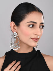 Oxidised Silver Floral Chandbali Earrings