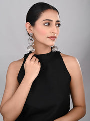 Silver plated long Jhumka - Pink