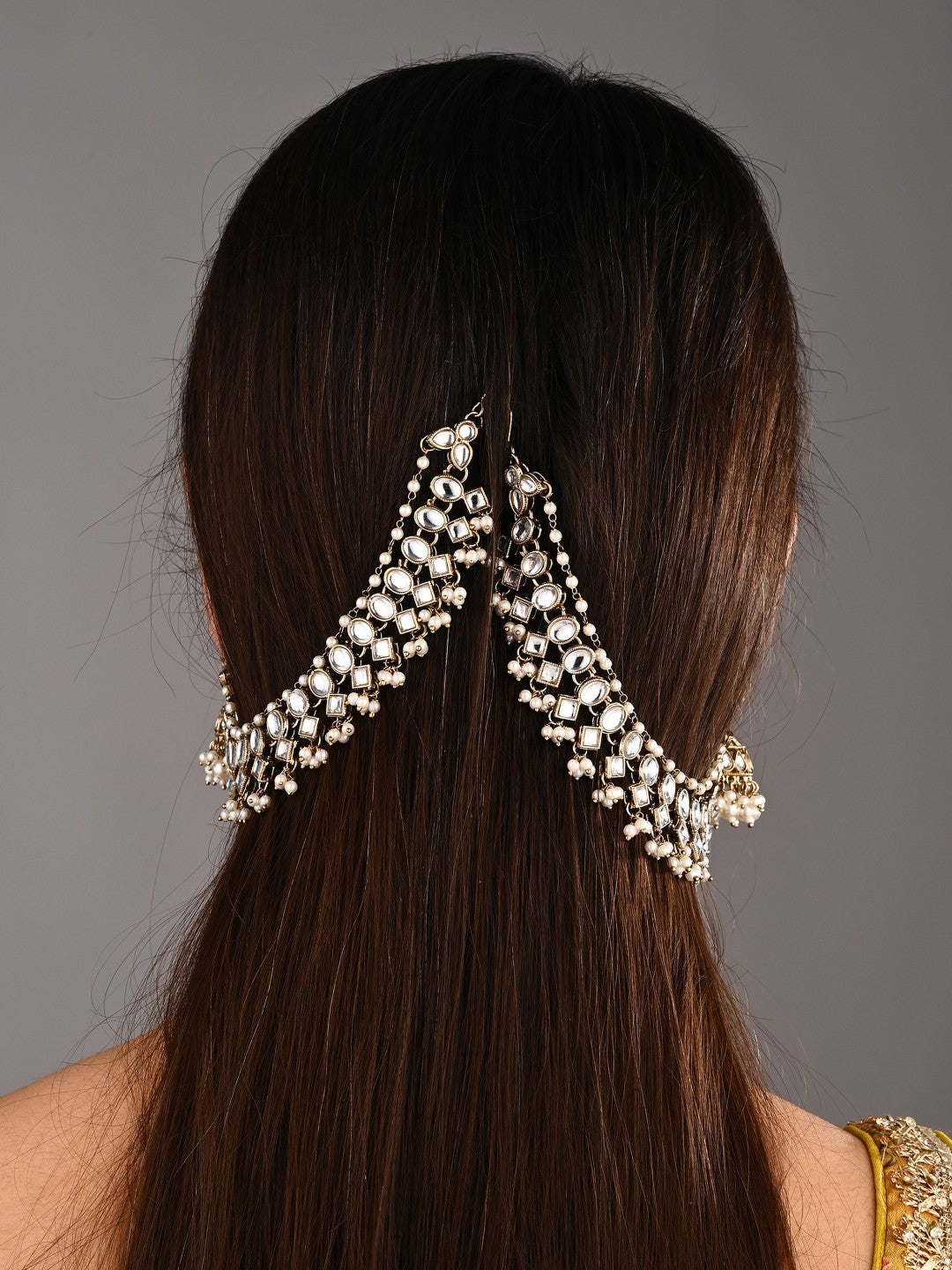 Kundan & Beads double layered ear chains