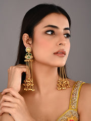 Kashmiri Long drop Ghungroo Earring - Green