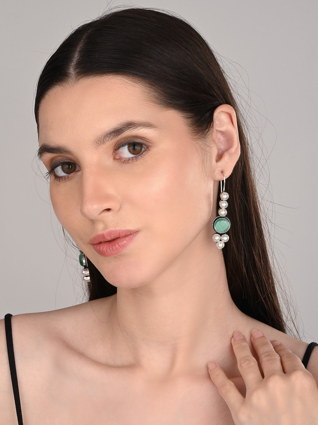 Pearl & Stone drop earring - Blue