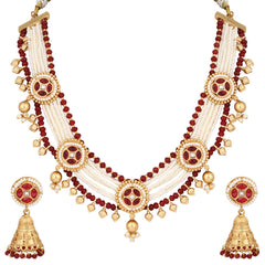 Gold plated, Brass Necklace & Earring Set - Red