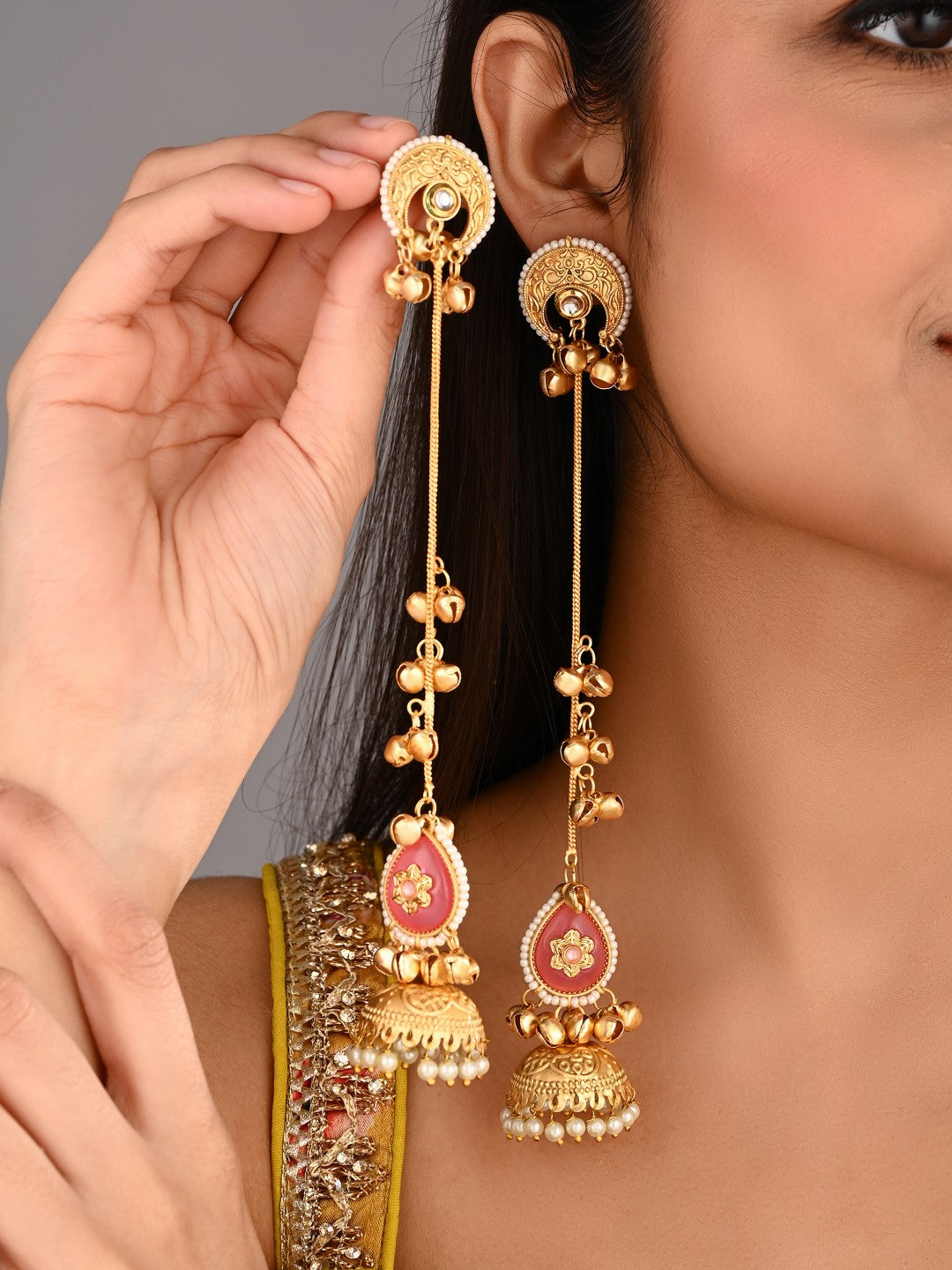 Gold plated Kshimiri long Jhumka Earrings