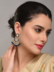 Gold plated kundan & Meenakari Chandbali Earring Blue