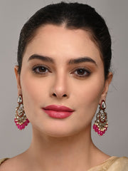 Gold plated kundan & Meenakari Chandbali Earring Pink