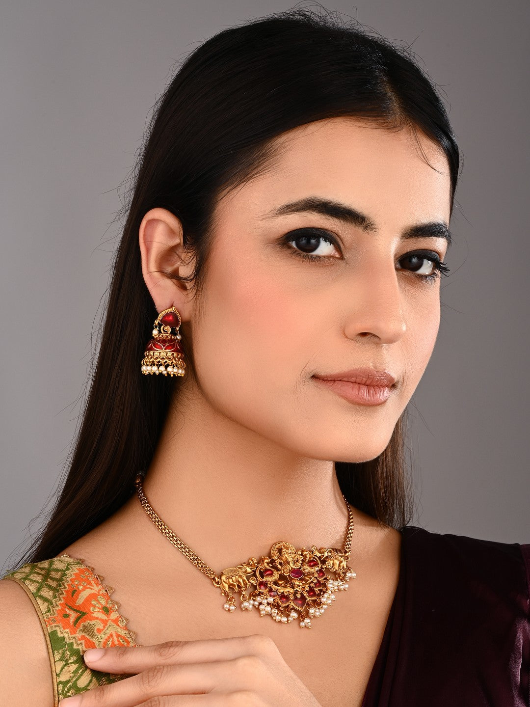 Traditional Temple Lord ganesha Necklace Set with Earrings