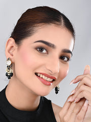 Gold plated Kundan & Pearl drop Earrings- Black