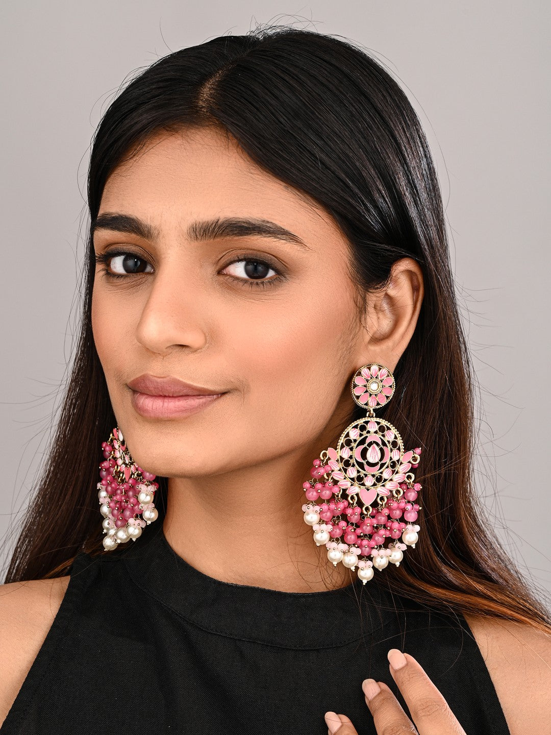 Vibrant Pink Chandelier Pearl Drop Earring