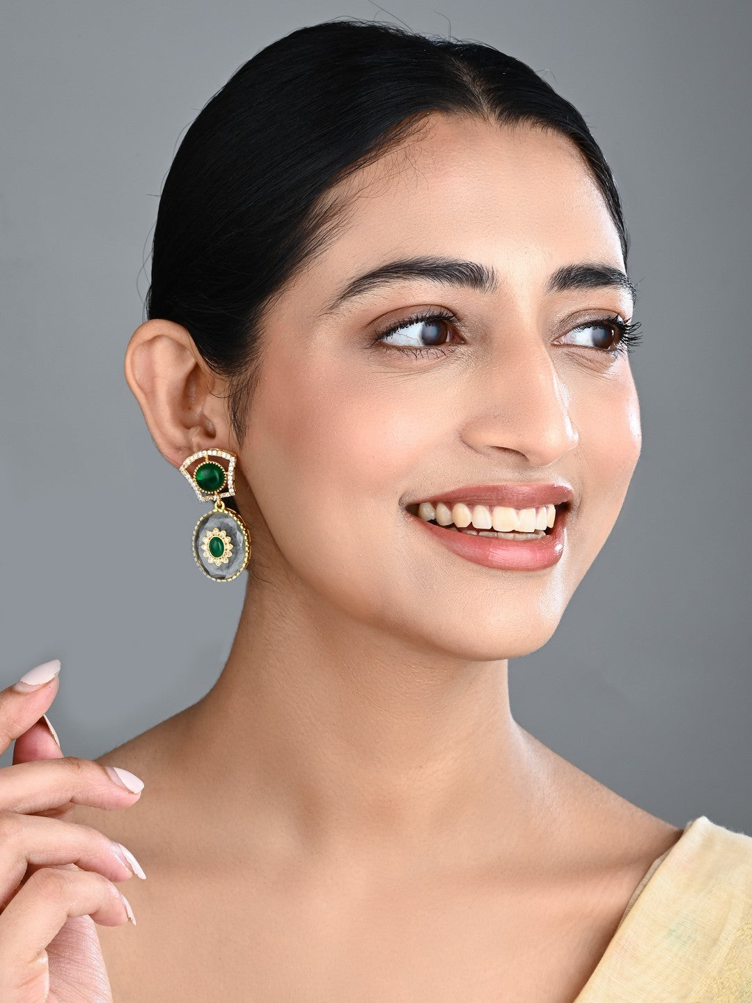Monalisa Stone & Gold-Tone transparent stone Drop Earrings - green