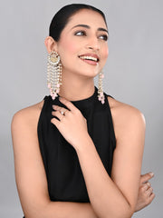 Elegant Pearl & Bead Chandelier Earrings - Pink