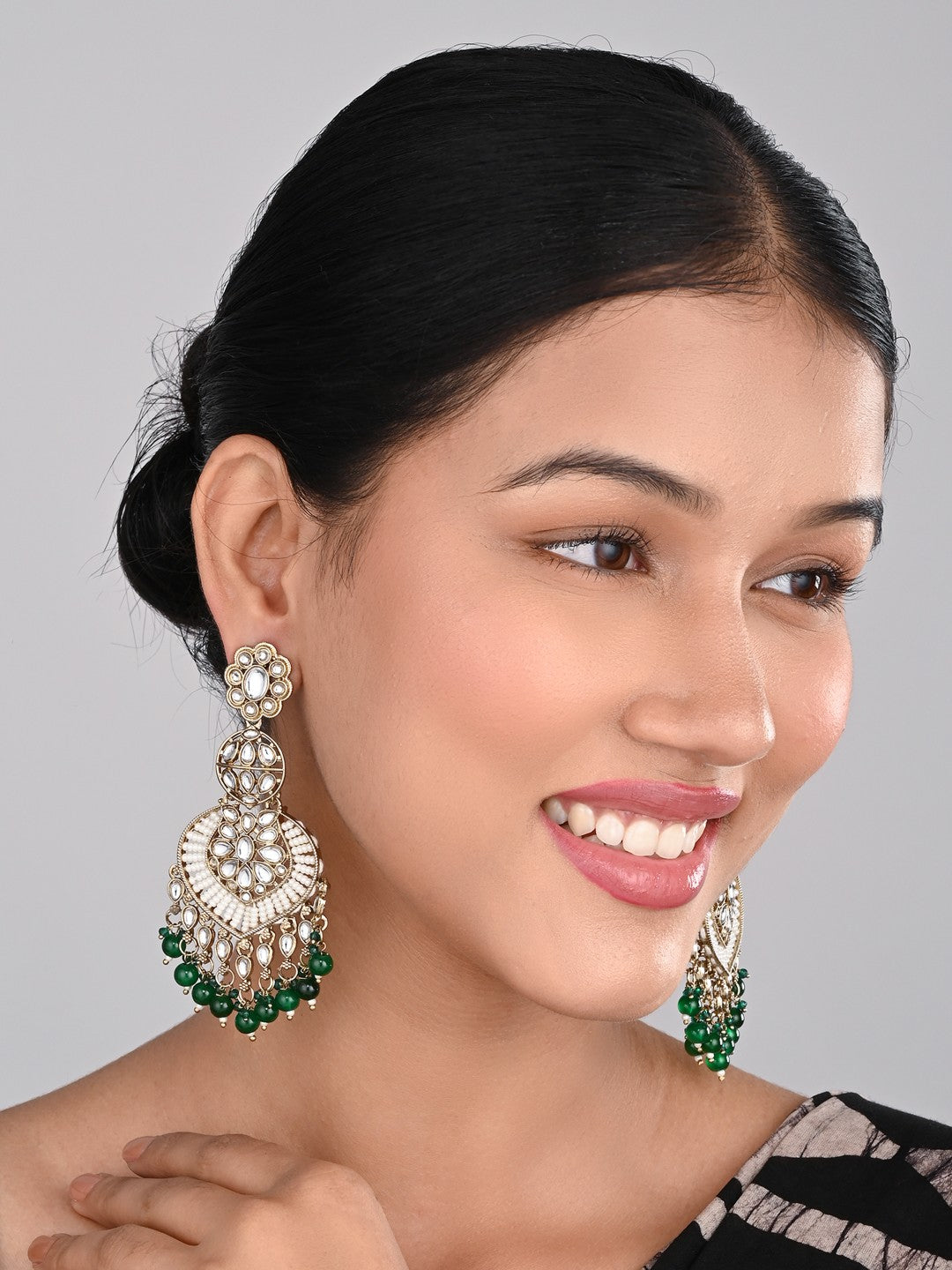 Gold plated & Meenakari Chandbali Green