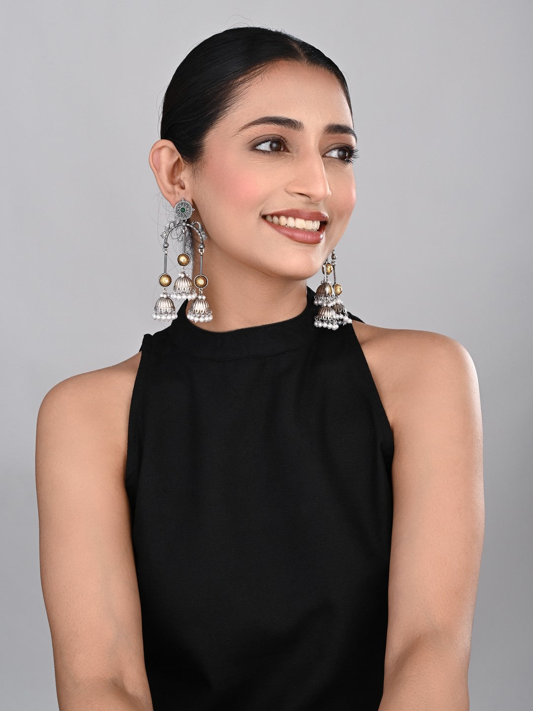 Dual tone Jhumka Earring -Silver & gold