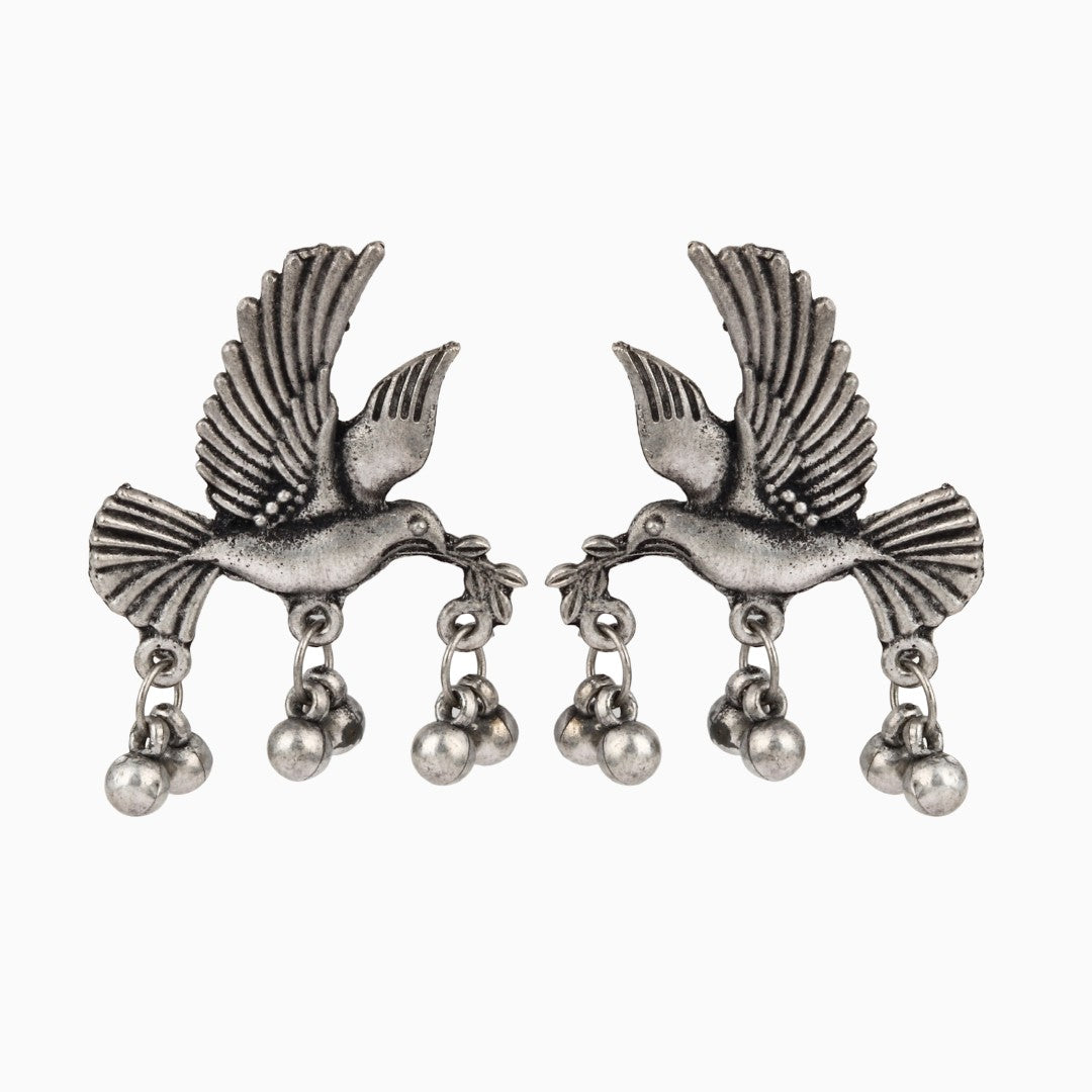 Silver Oxydised finish Bird necklace set