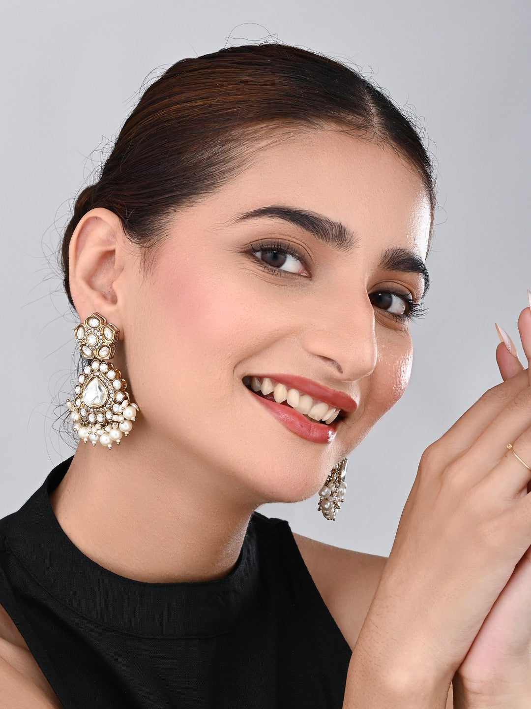 Gold plated Kundan & Pearl drop Earrings